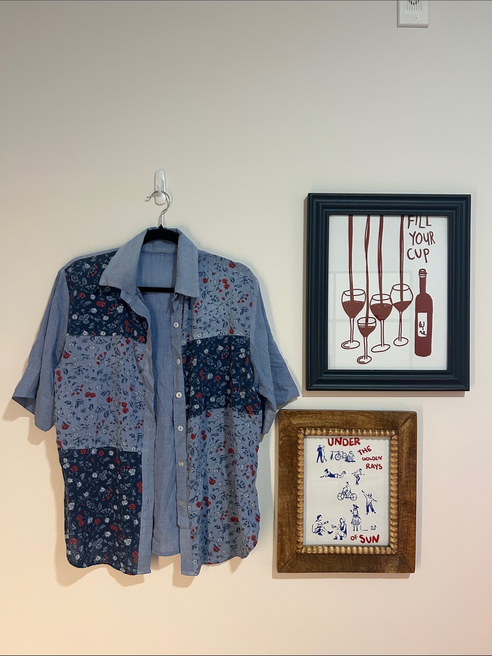 Vintage Patchwork Floral Button-Up Shirt - Blue